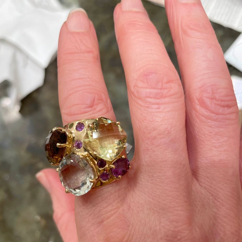 Very Good cond Auth Roberto Coin Ipanema Bold Multigem 18 KT Yellow Gold Ring - Picture 4 of 11